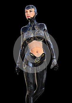 Humanoid robot isolated on black background