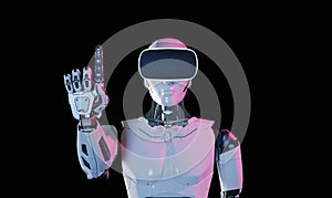 Humanoid robot with metaverse technology concept. 3d render