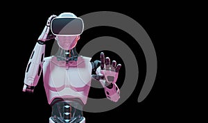 Humanoid robot with metaverse technology concept. 3d render