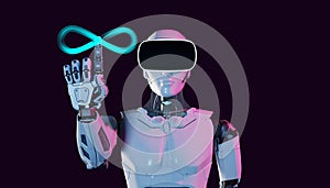 Humanoid robot with metaverse technology concept. 3d render