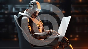 Humanoid robot programmer with computer. Generative AI