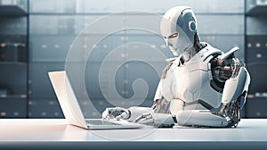 Humanoid robot programmer with computer. Generative AI