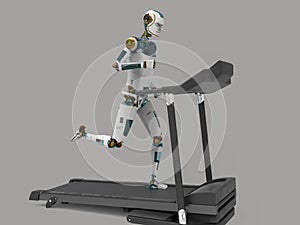 Humanoid robot running on a treadmill, 3D illustration