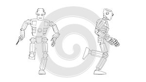 The humanoid robot runs - side and front view