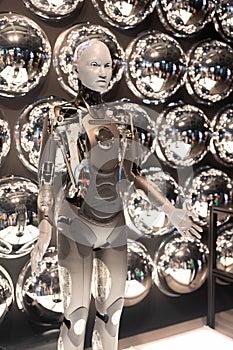 Humanoid Robot with Visible AI Neural Networks.