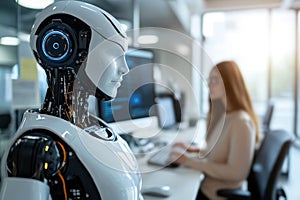 humanoid robot work in office with people .