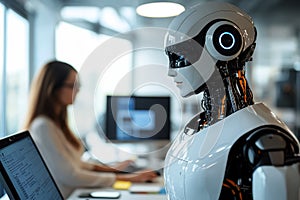 humanoid robot work in office with people .