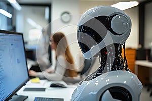 humanoid robot work in office with people .