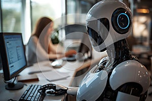 humanoid robot work in office with people .