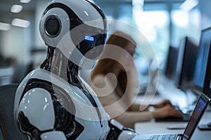 humanoid robot work in office with people .