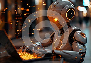 Humanoid Robot Working on a Laptop