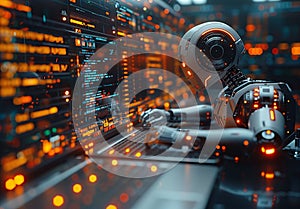 Humanoid Robot Working on a Laptop