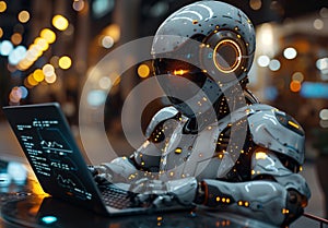 Humanoid Robot Working on a Laptop