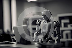 Humanoid robot working in an office setting