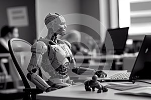Humanoid robot working in an office setting