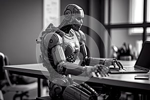 Humanoid robot working in an office setting