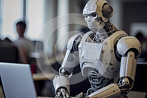 Humanoid robot working in an office setting