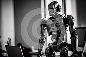 Humanoid robot working in an office setting