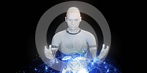 Humanoid robots for learning AI big data analytics and artificial intelligence concepts 3D illustration