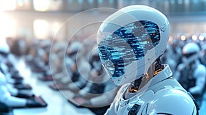 Humanoid robots performing advanced computing in a high-tech setting