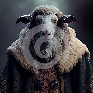 Humanoid Sheep Ram DND Avatar Character Clothing Good Friendly Concept Generative AI