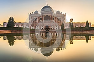Humayun\'s tomb of Mughal Emperor Humayun designed by Persian architect Mirak Mirza Ghiyas in New Delhi, India. Tomb was