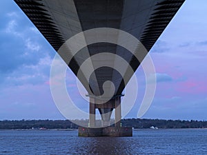 The Humber Bridge seen from below, North Lincolnshire, Englad photo