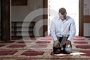 Humble Businessman Muslim Prayer in Mosque