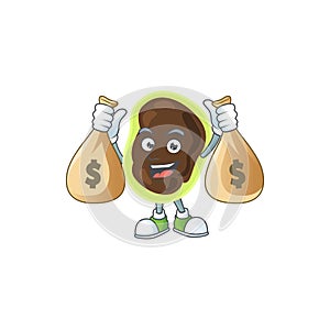 A humble rich firmicutes caricature character design with money bags