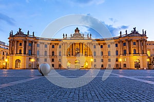 Humboldt University of Berlin on Bebelplatz square at night, Germany