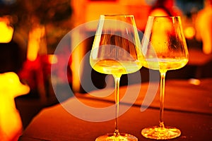 Wine glasses on restaurant table