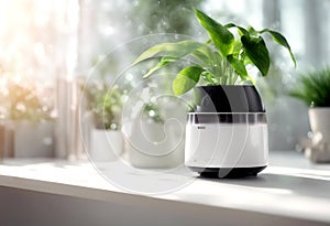 humidifier device background plants cleaning plant humidifying home air white illustration cleanser logotype lifestyle concept photo