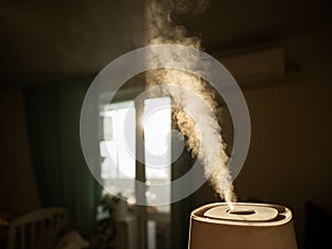 A humidifier evaporates moisture in the bedroom.