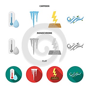 Humidity, icicles, thunderbolt, windy weather. Weather set collection icons in cartoon,flat,monochrome style vector