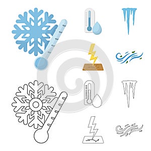 Humidity, icicles, thunderbolt, windy weather. Weather set collection icons in cartoon,outline style vector symbol stock