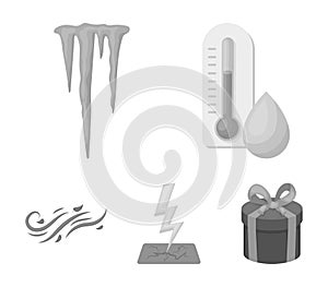 Humidity, icicles, thunderbolt, windy weather. Weather set collection icons in monochrome style vector symbol stock