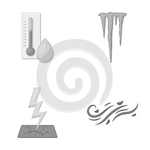 Humidity, icicles, thunderbolt, windy weather. Weather set collection icons in monochrome style vector symbol stock