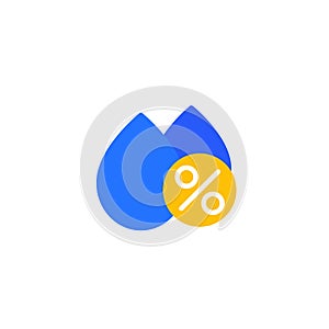 Humidity icon, drops and percent, flat vector