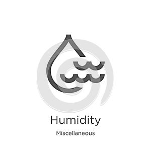 humidity icon vector from miscellaneous collection. Thin line humidity outline icon vector illustration. Outline, thin line