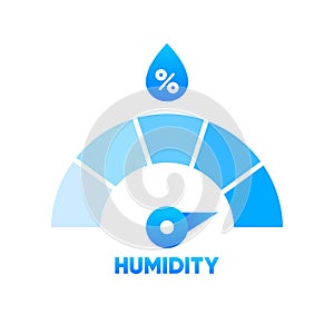 Humidity level. Water Temperature Indicator. Humidity meter. Measuring dashboard with arrow. Vector illustration.