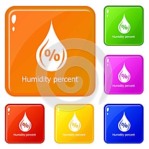 Humidity percent icons set vector color
