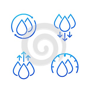 humidity and water icons on white, vector