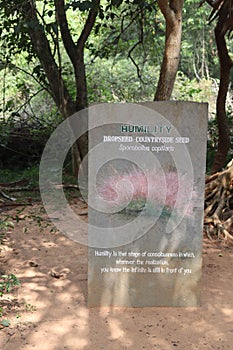 Humility quality signboard inside Auroville in Puducherry, India