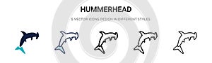 Hummerhead icon in filled, thin line, outline and stroke style. Vector illustration of two colored and black hummerhead vector
