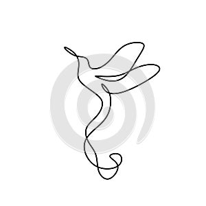 Humming bird one line drawing. Vector illustration minimalism style, bird flying with awesome contour hand drawn