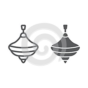 Humming top line and glyph icon, toy and play, whirligig sign, vector graphics, a linear pattern on a white background.