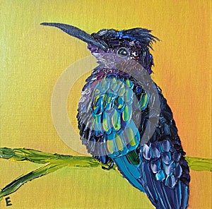 Hummingbird Bird Oil Original Painting Artwork Wall Art Bird Paradise Animals Colored Impasto
