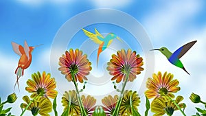 Hummingbird cartoon bird flowers