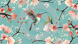 Hummingbird and Cherry Blossom background