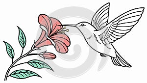 Hummingbird Feeding On Flower Wildlife Bird Nectar Vector Sketch, vector design Generative AI photo